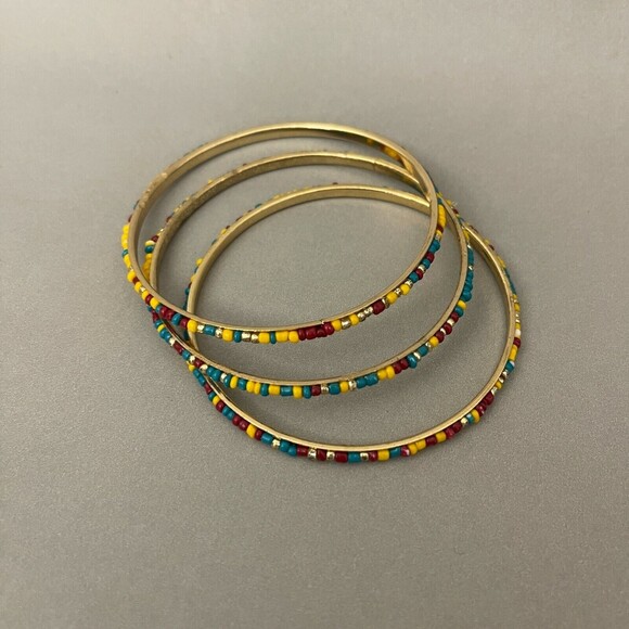 Multicolor Beads Gold-tone Fashion Bangle Bracelet NOWT - Picture 1 of 4